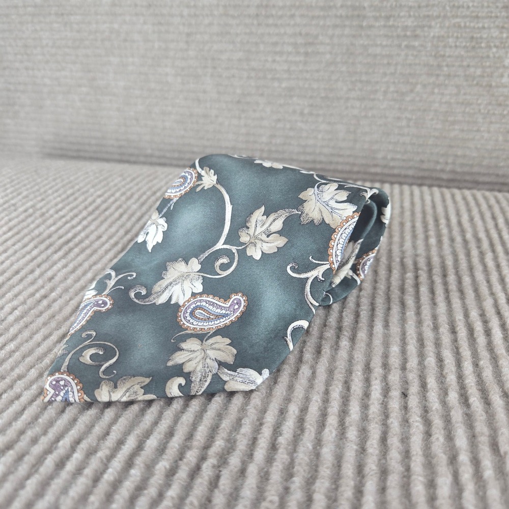 Pierre Cardin Mens OS Green Floral Paisley Silk Necktie